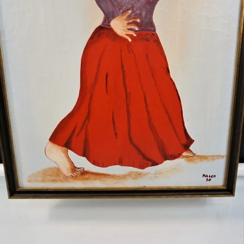 Barefoot Southwestern Women Original Painting Signed Malco '85 Gallery Framed